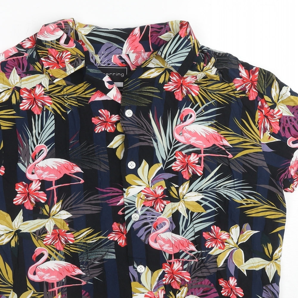 Red Herring Mens Multicoloured Geometric Viscose Button-Up Size S Collared Button - Flamingo Print