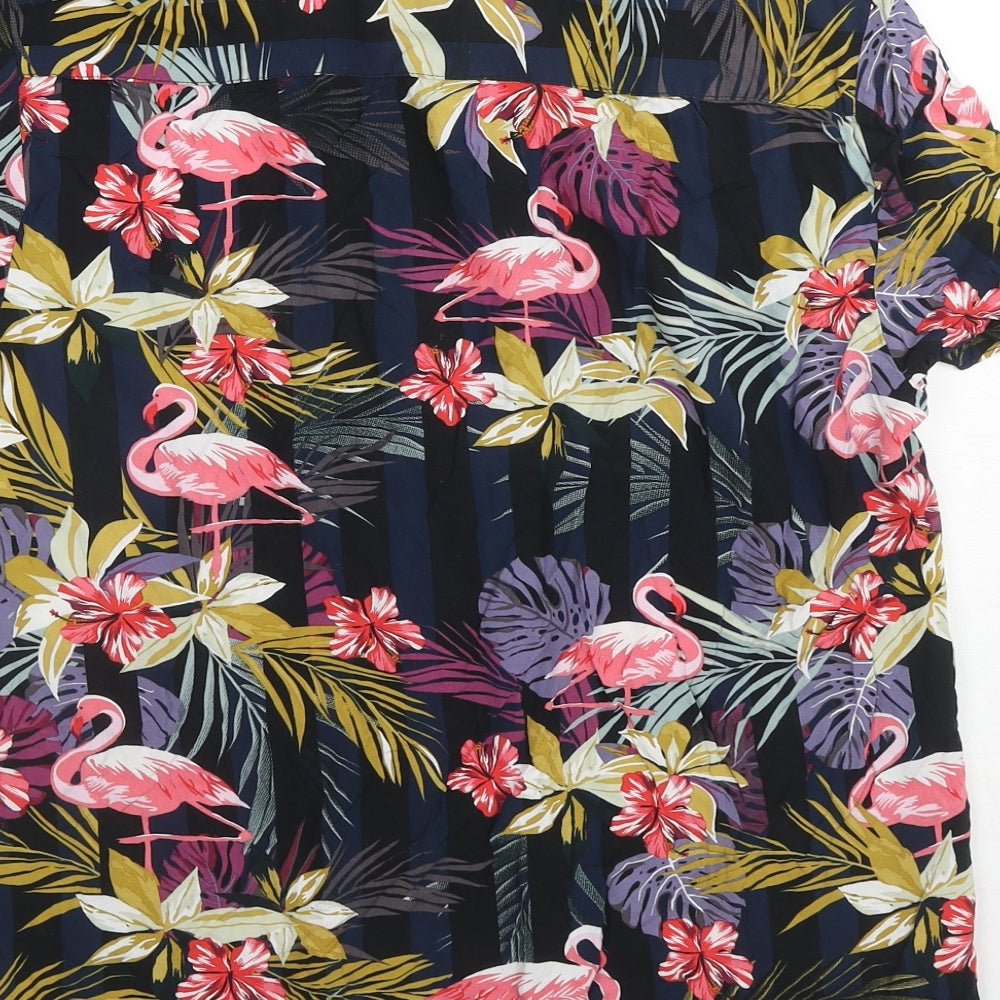 Red Herring Mens Multicoloured Geometric Viscose Button-Up Size S Collared Button - Flamingo Print