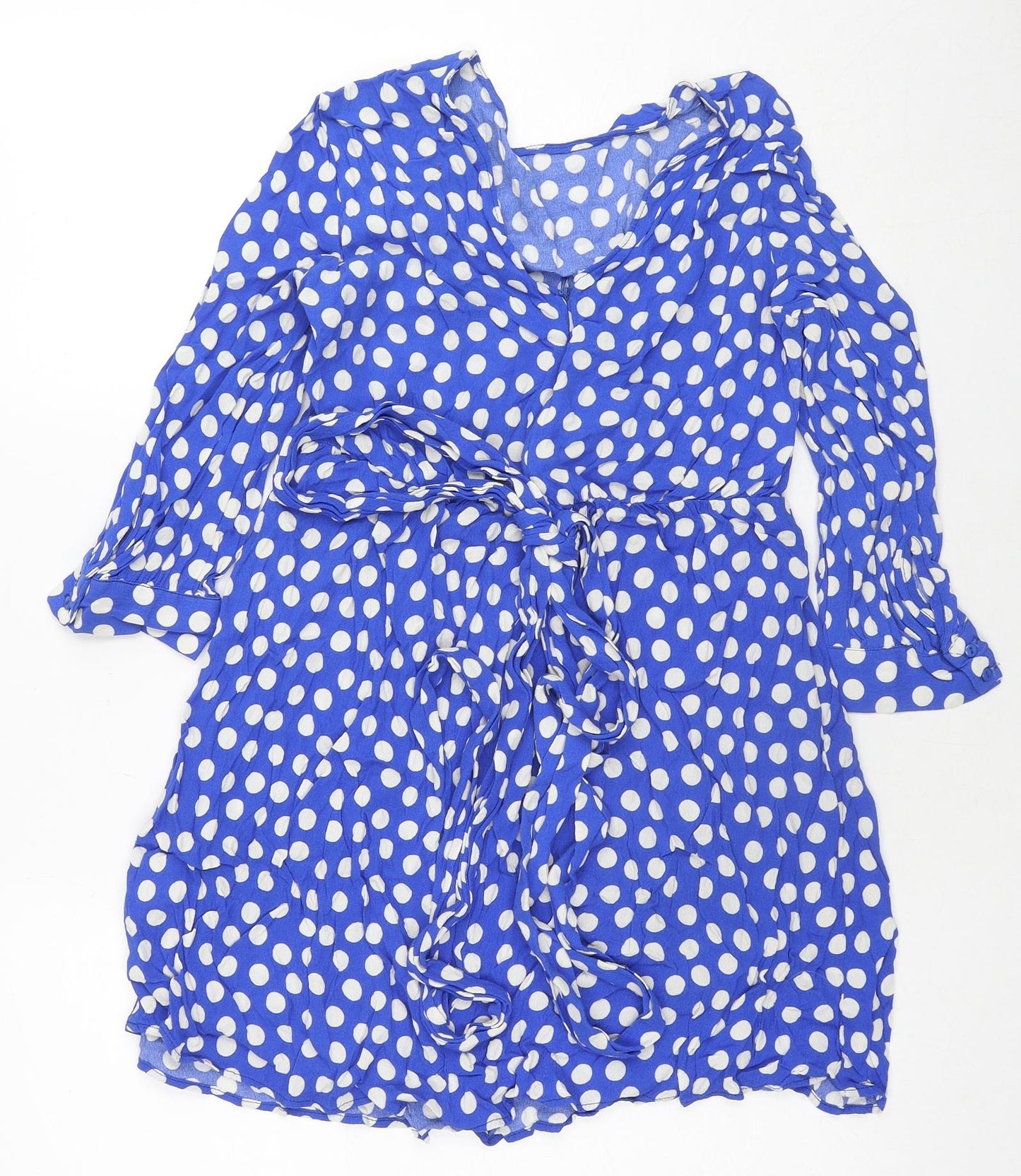 Zara Womens Blue Polka Dot Viscose A-Line Size S V-Neck Zip