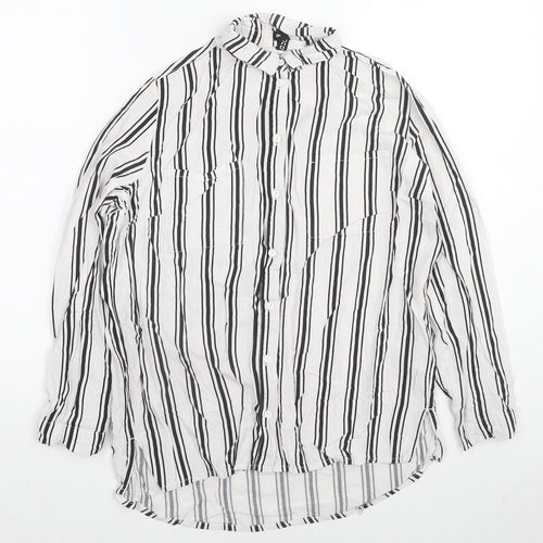 Divided by H&M Womens White Striped Viscose Basic Button-Up Size 6 Collared