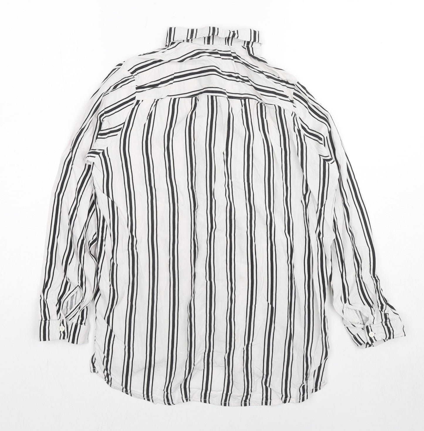 Divided by H&M Womens White Striped Viscose Basic Button-Up Size 6 Collared