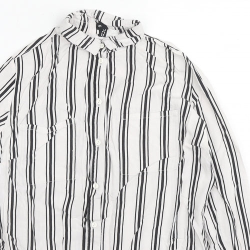 Divided by H&M Womens White Striped Viscose Basic Button-Up Size 6 Collared
