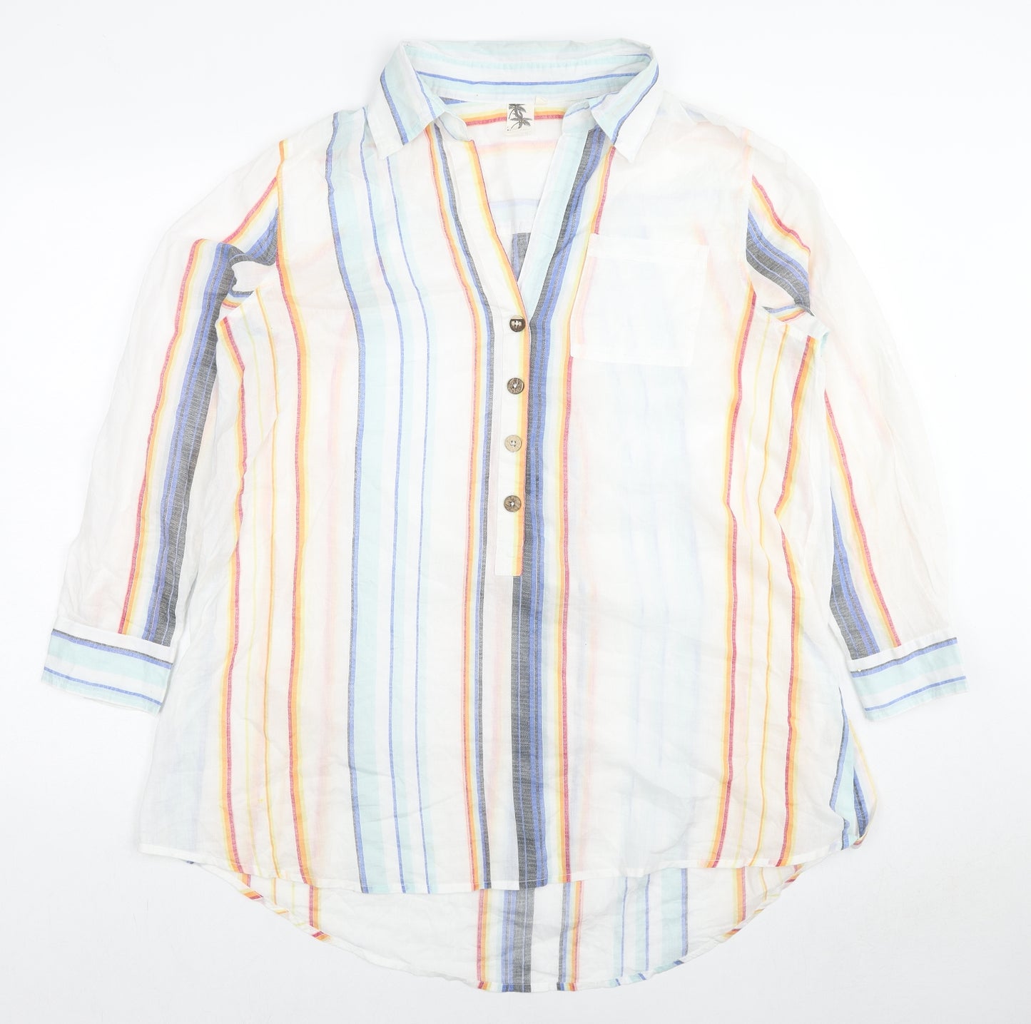 Violet Sky Womens Multicoloured Striped Cotton Basic Blouse Size L Collared