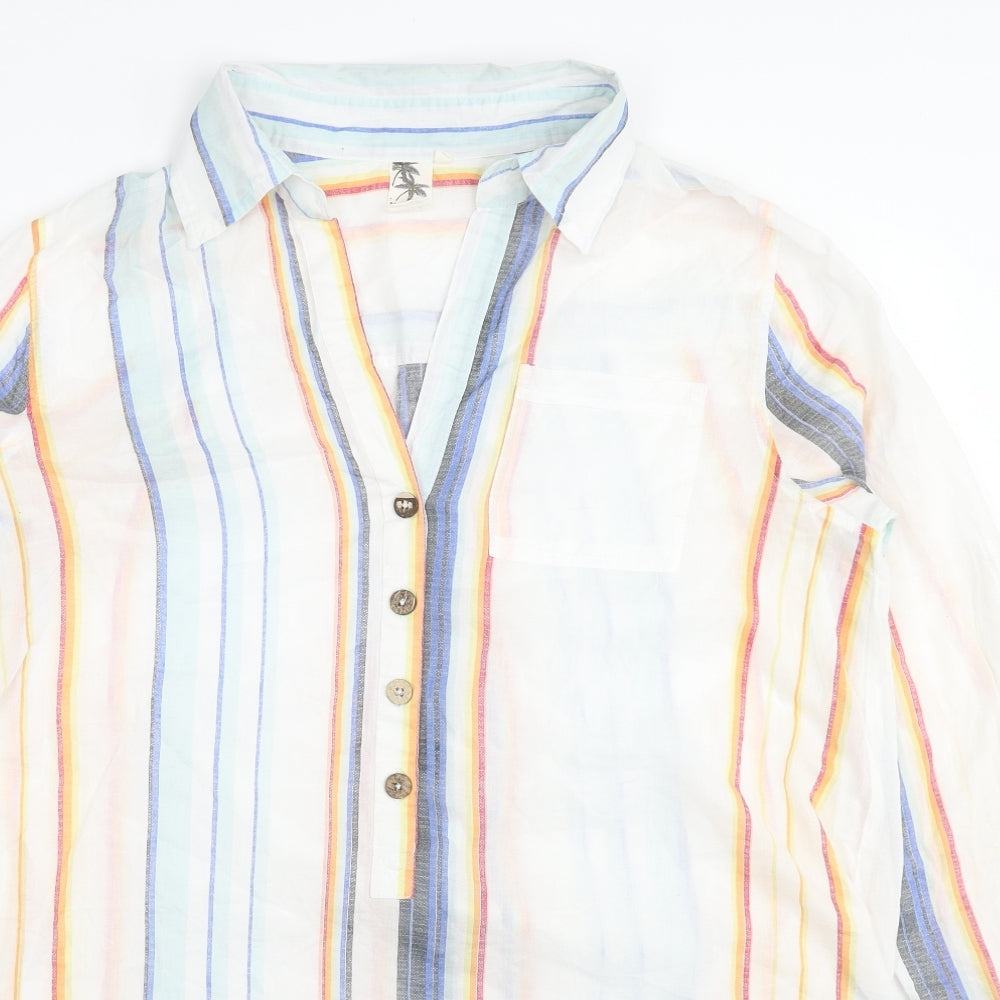 Violet Sky Womens Multicoloured Striped Cotton Basic Blouse Size L Collared