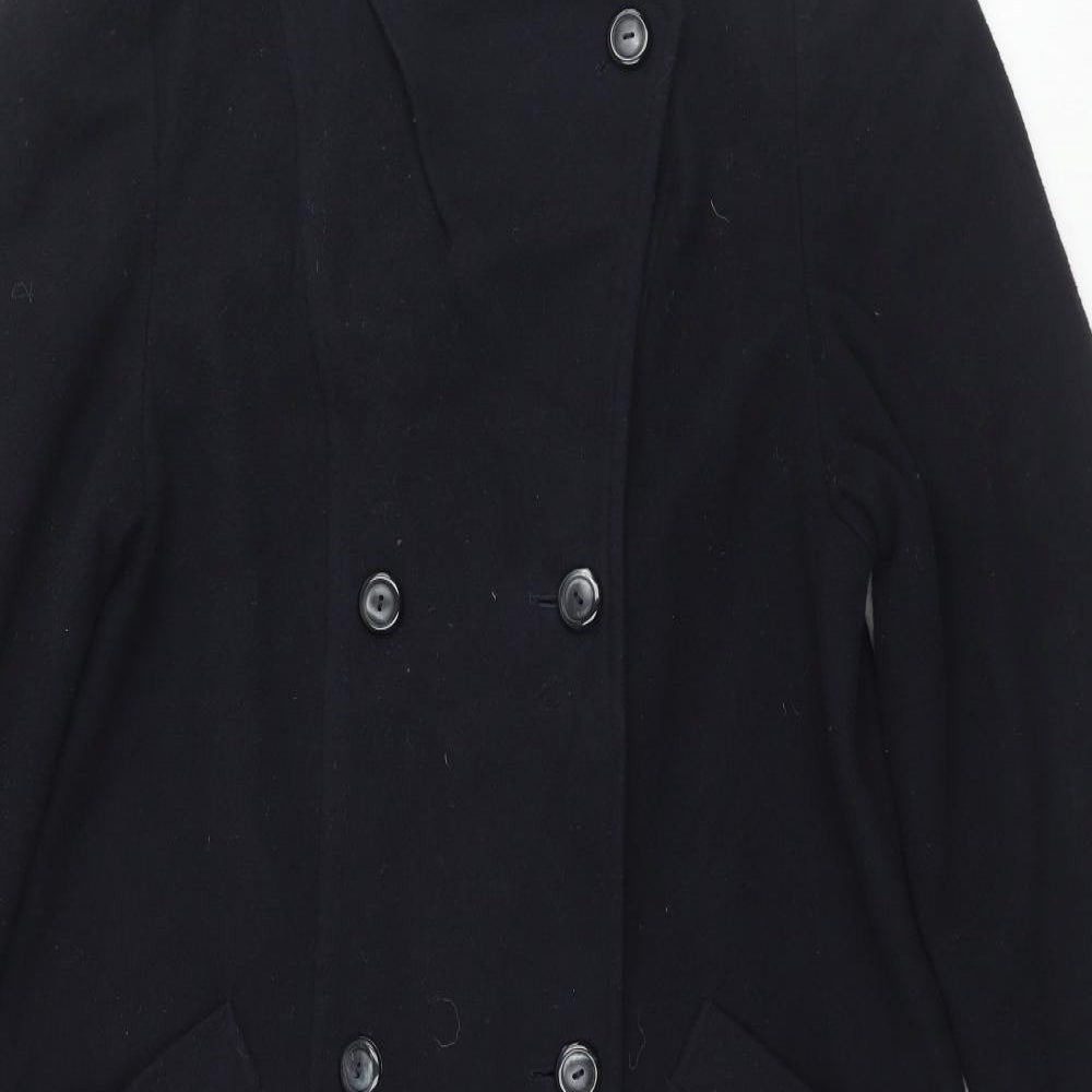 I.Q. Womens Black Overcoat Coat Size 10 Button