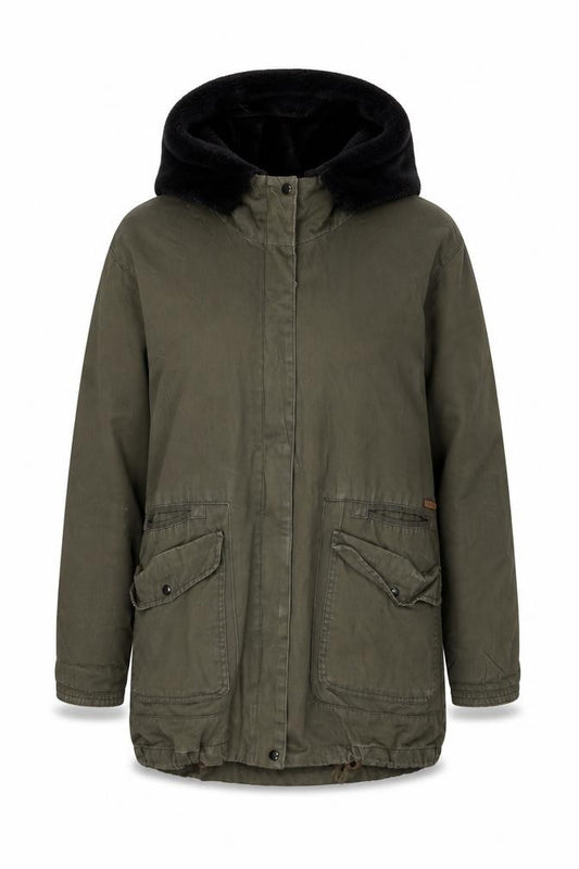 Front view of Pull&Bear women’s green jacket, size M, zip
