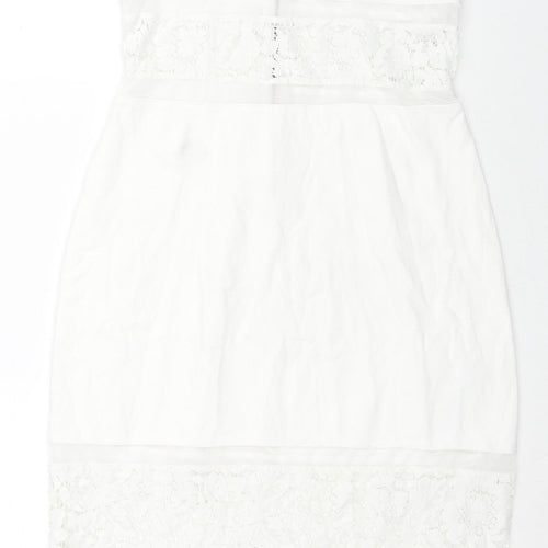 French Connection Womens White Cotton Shift Size 10 Round Neck Zip - Lace Details