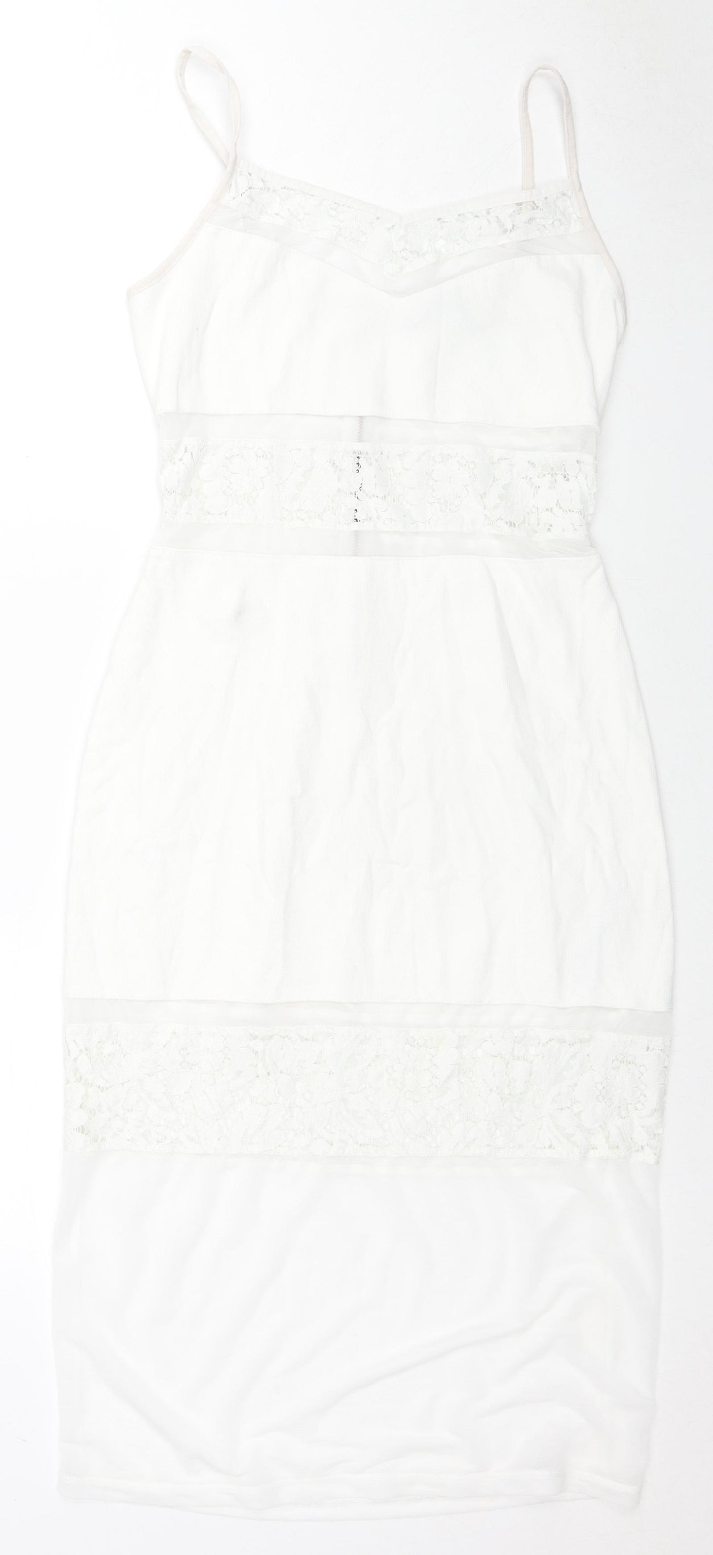 French Connection Womens White Cotton Shift Size 10 Round Neck Zip - Lace Details