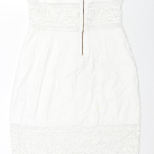 French Connection Womens White Cotton Shift Size 10 Round Neck Zip - Lace Details