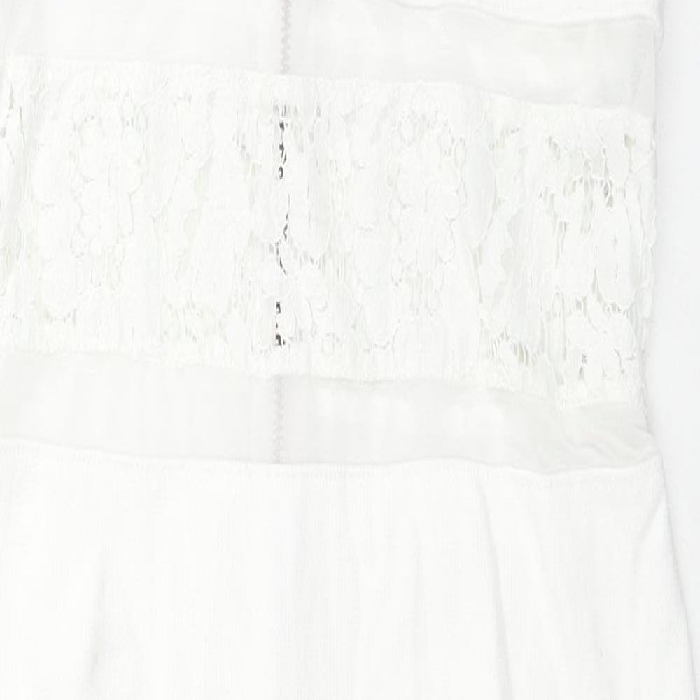 French Connection Womens White Cotton Shift Size 10 Round Neck Zip - Lace Details