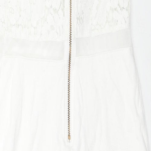 French Connection Womens White Cotton Shift Size 10 Round Neck Zip - Lace Details