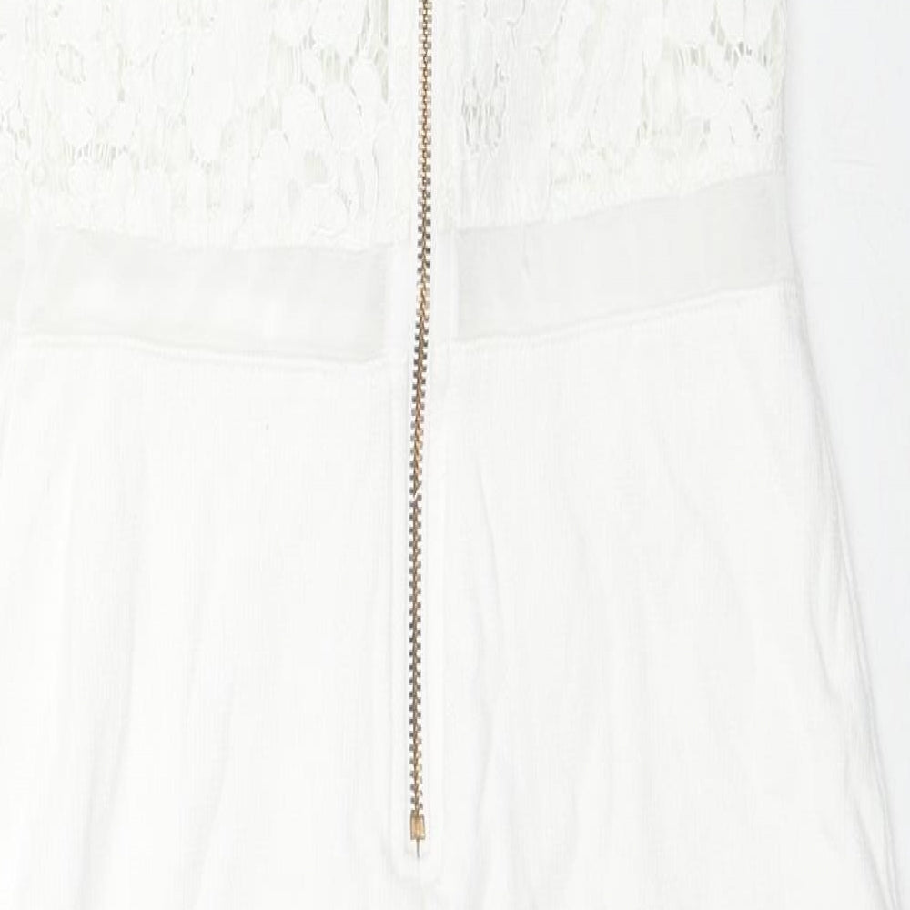 French Connection Womens White Cotton Shift Size 10 Round Neck Zip - Lace Details