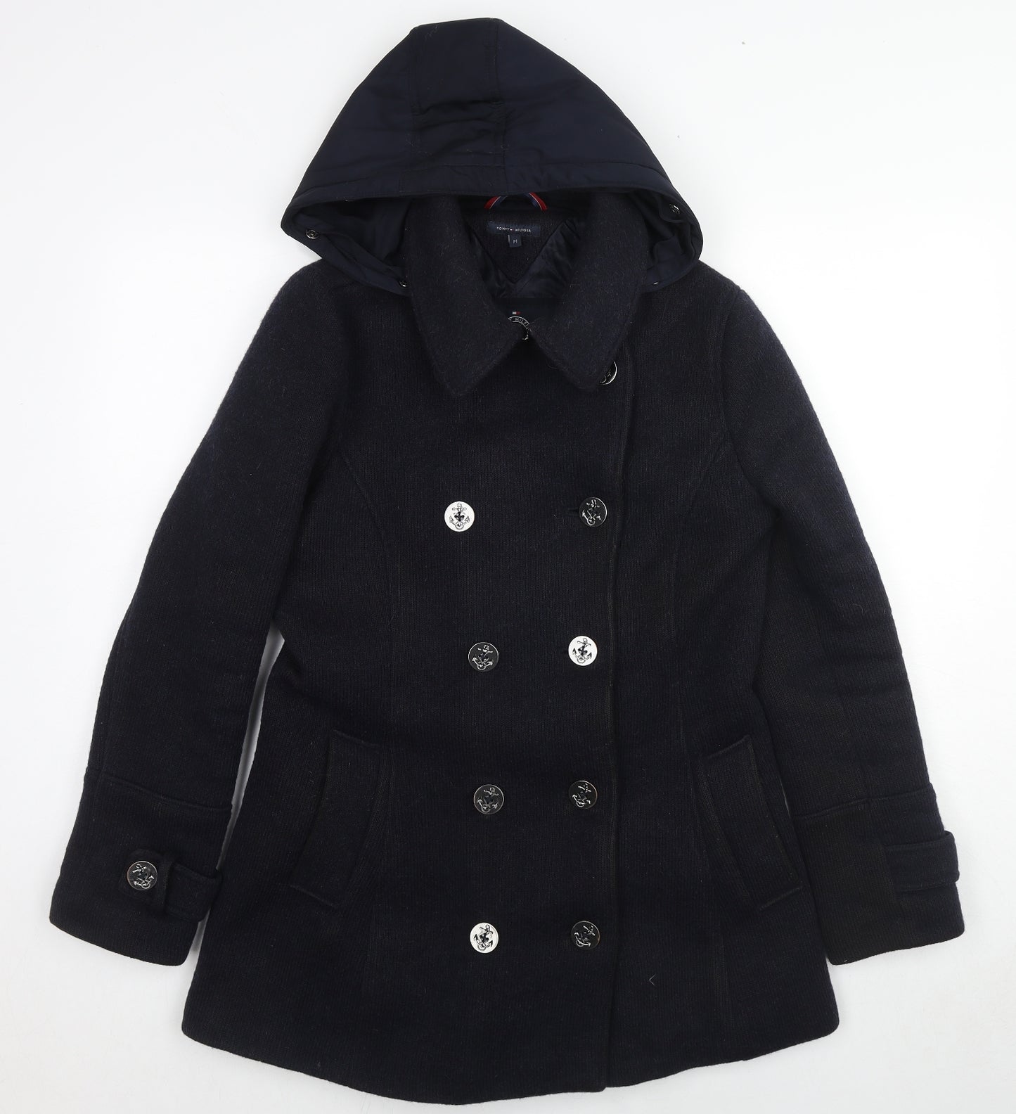 Tommy Hilfiger Mens Black Pea Coat Coat Size M Button