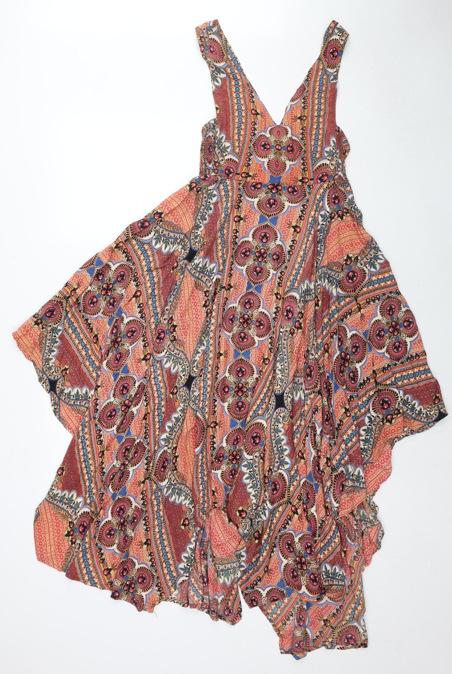 Angie Womens Multicoloured Geometric Viscose A-Line Size M V-Neck Pullover