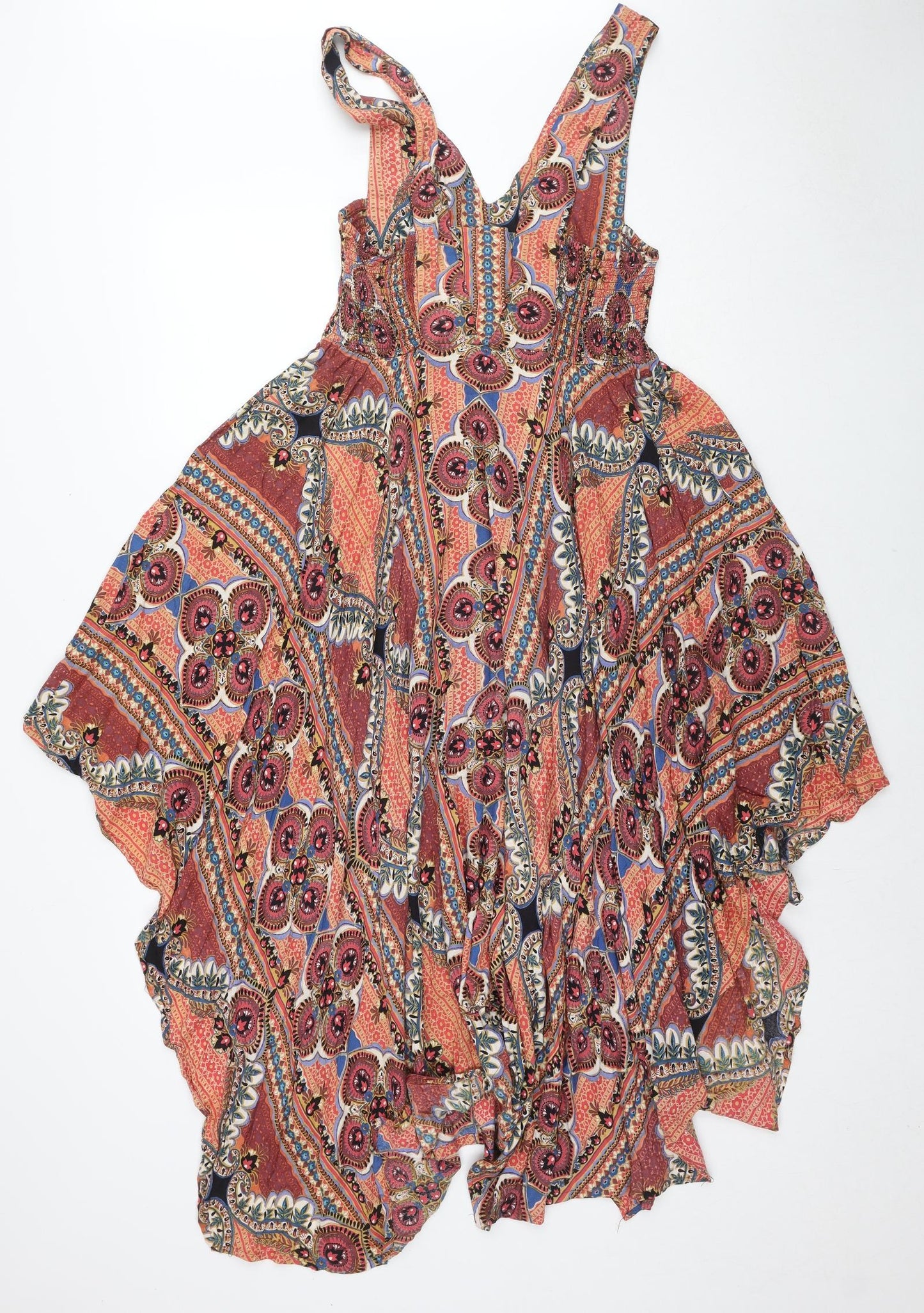 Angie Womens Multicoloured Geometric Viscose A-Line Size M V-Neck Pullover