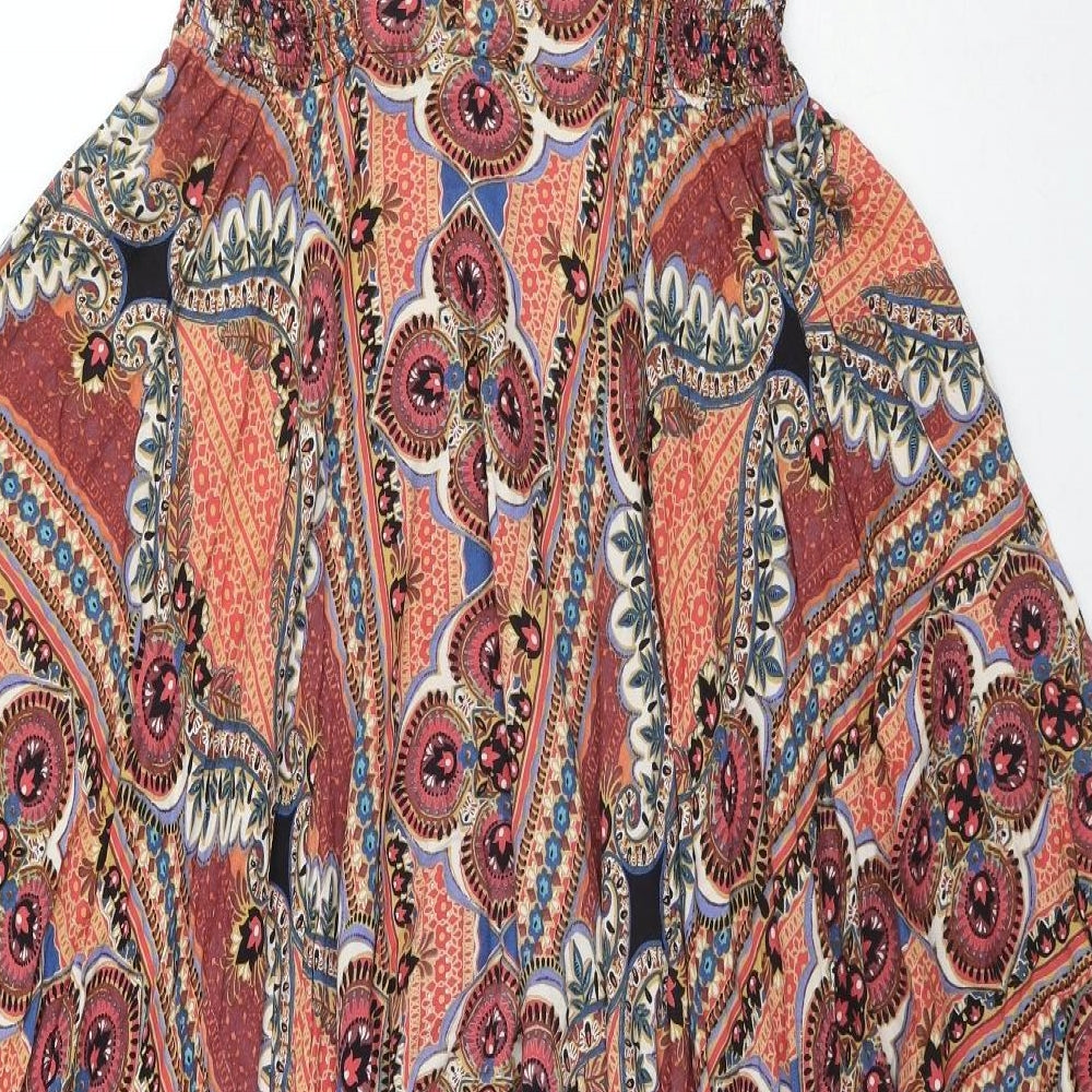 Angie Womens Multicoloured Geometric Viscose A-Line Size M V-Neck Pullover