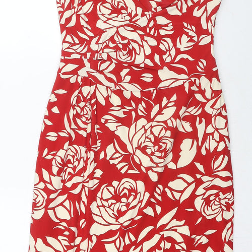 Phase Eight Womens Red Floral Polyester Pencil Dress Size 10 V-Neck Pullover