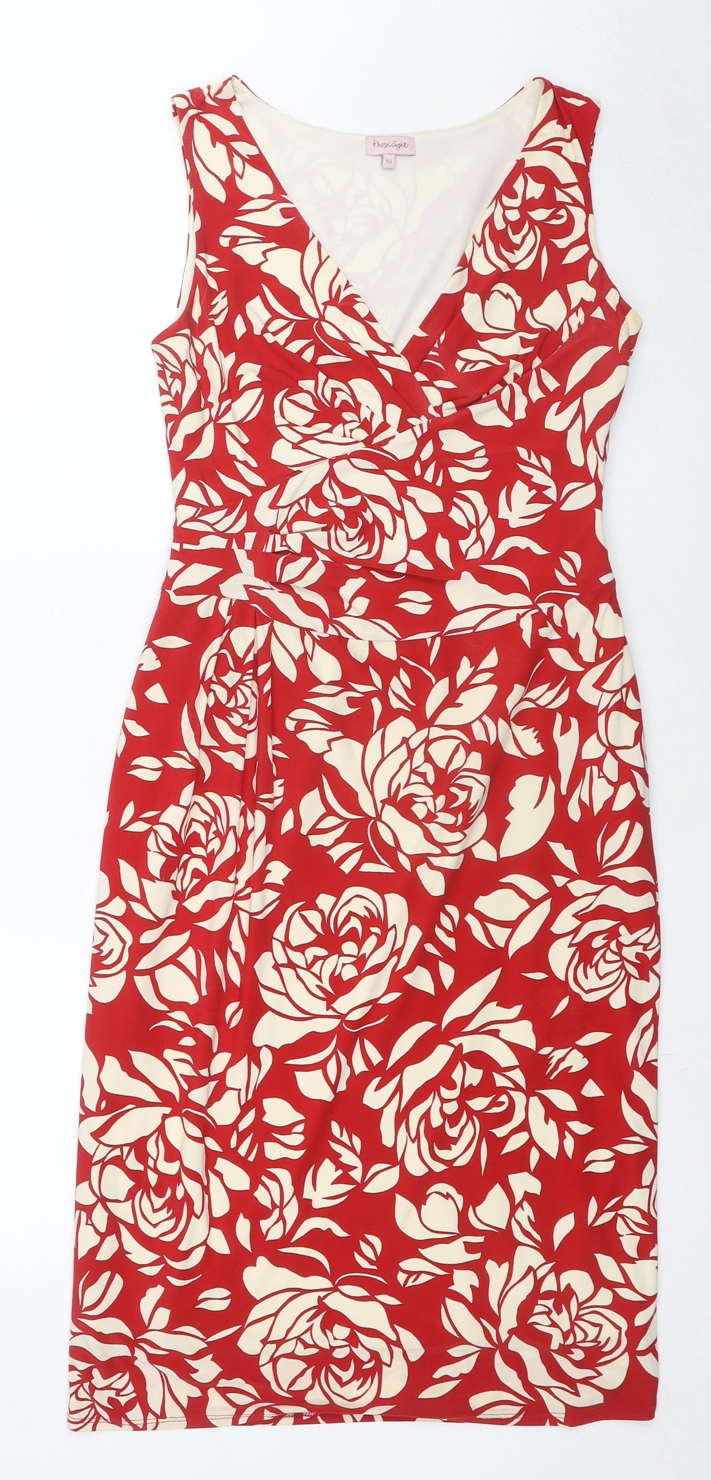 Phase Eight Womens Red Floral Polyester Pencil Dress Size 10 V-Neck Pullover