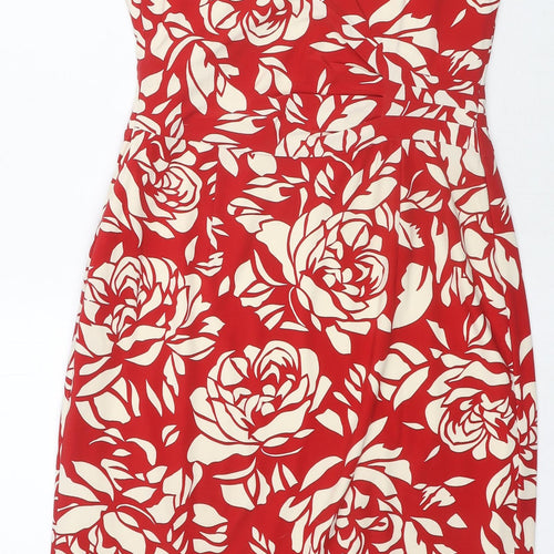 Phase Eight Womens Red Floral Polyester Pencil Dress Size 10 V-Neck Pullover