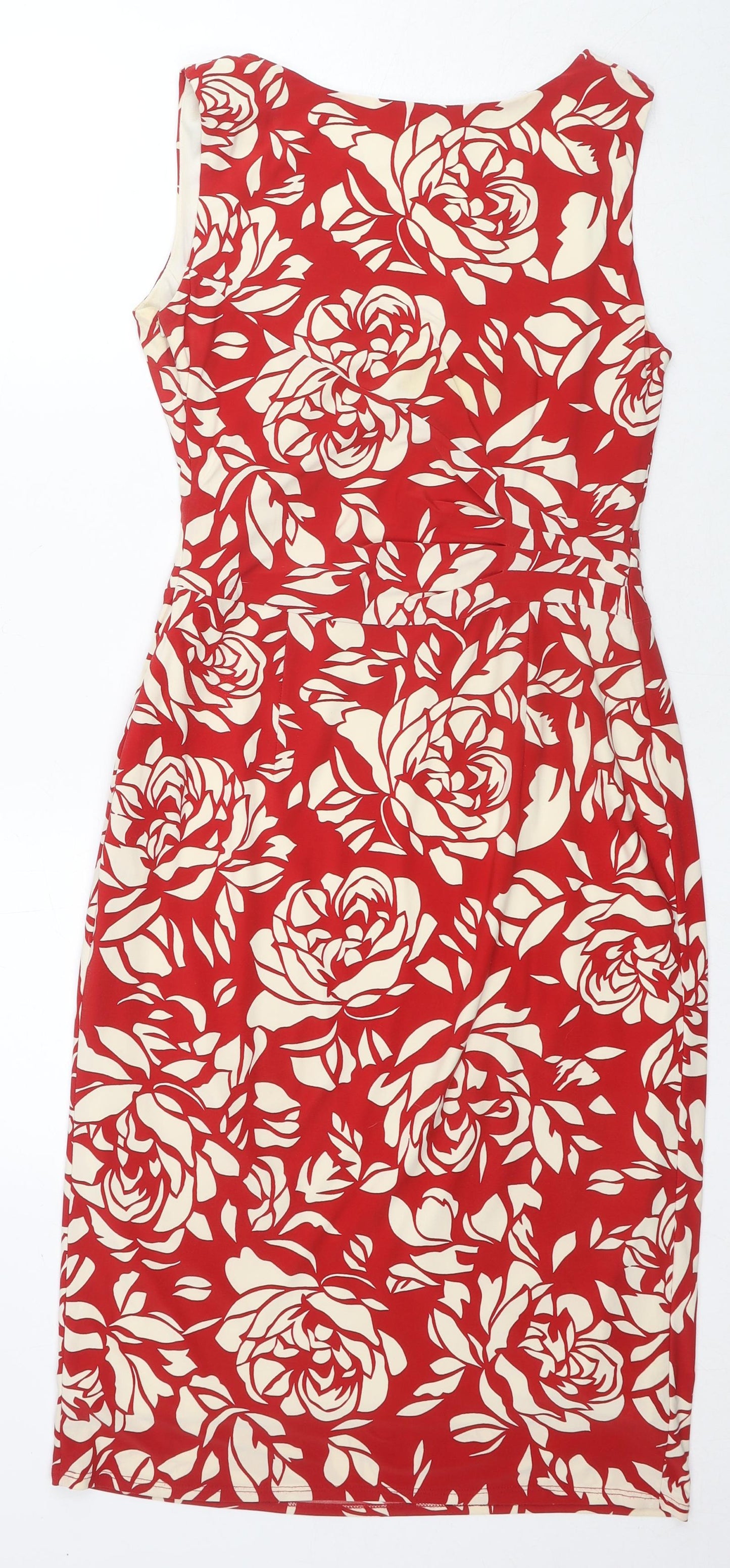 Phase Eight Womens Red Floral Polyester Pencil Dress Size 10 V-Neck Pullover