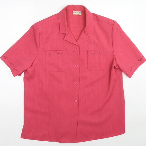Oscar B. Womens Pink Polyester Basic Button-Up Size 20 Collared