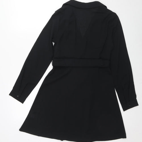 PRETTYLITTLETHING Womens Black Polyester Jacket Dress Size 10 Collared Button
