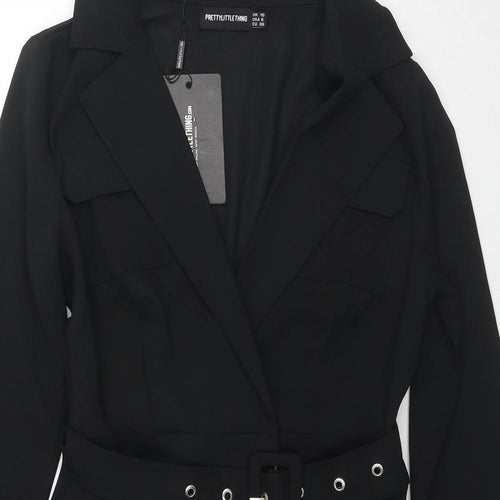 PRETTYLITTLETHING Womens Black Polyester Jacket Dress Size 10 Collared Button