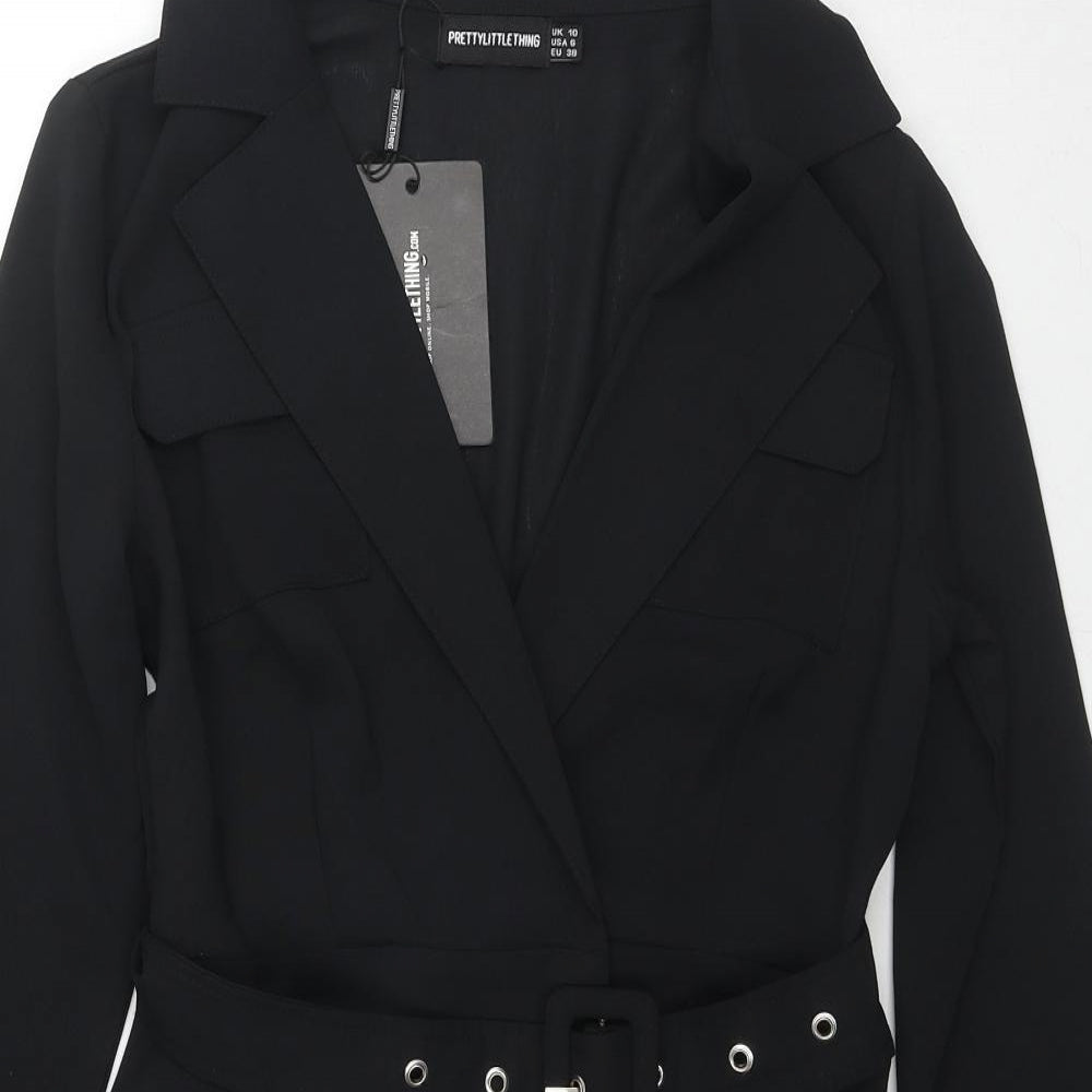 PRETTYLITTLETHING Womens Black Polyester Jacket Dress Size 10 Collared Button