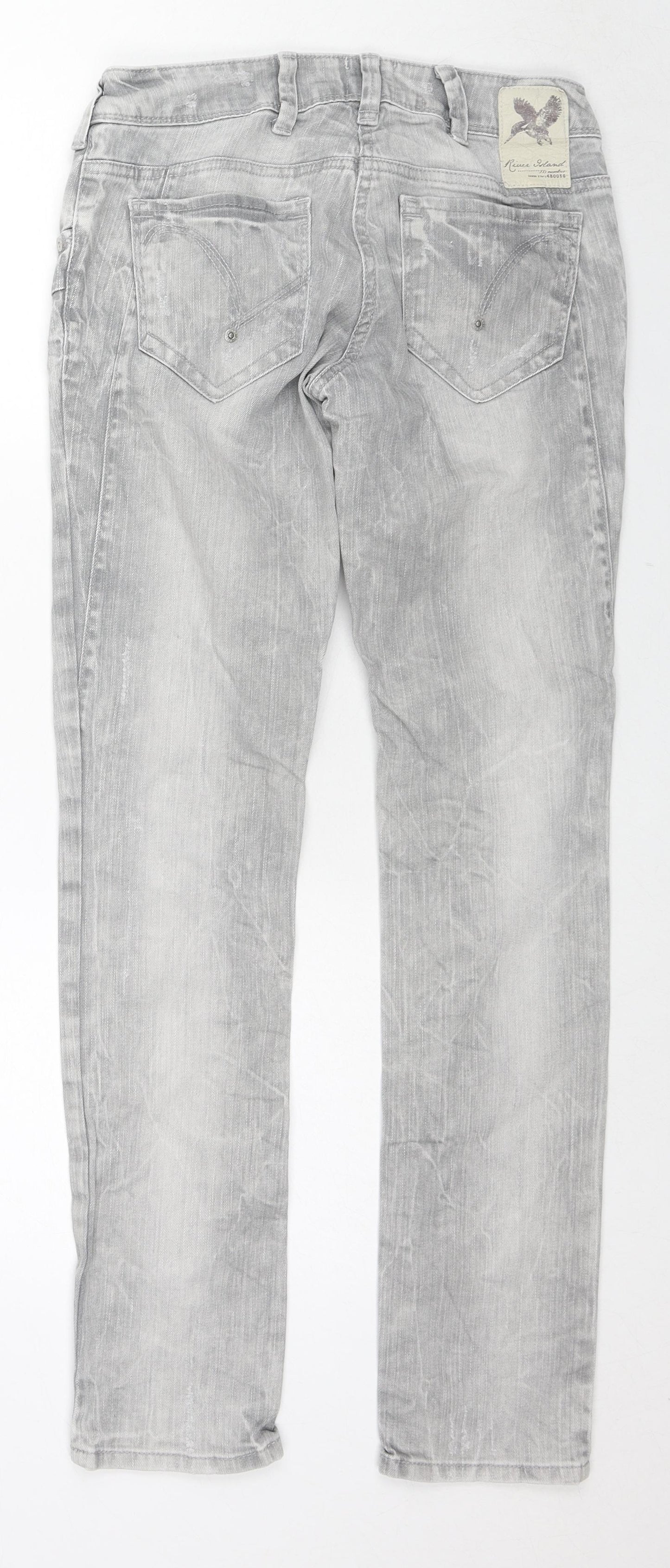 River Island Womens Grey Cotton Straight Jeans Size 8 L30 in Regular Zip - Acid Wash Distressing