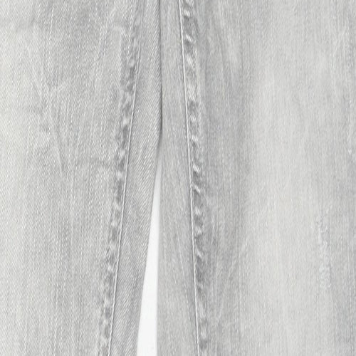 River Island Womens Grey Cotton Straight Jeans Size 8 L30 in Regular Zip - Acid Wash Distressing