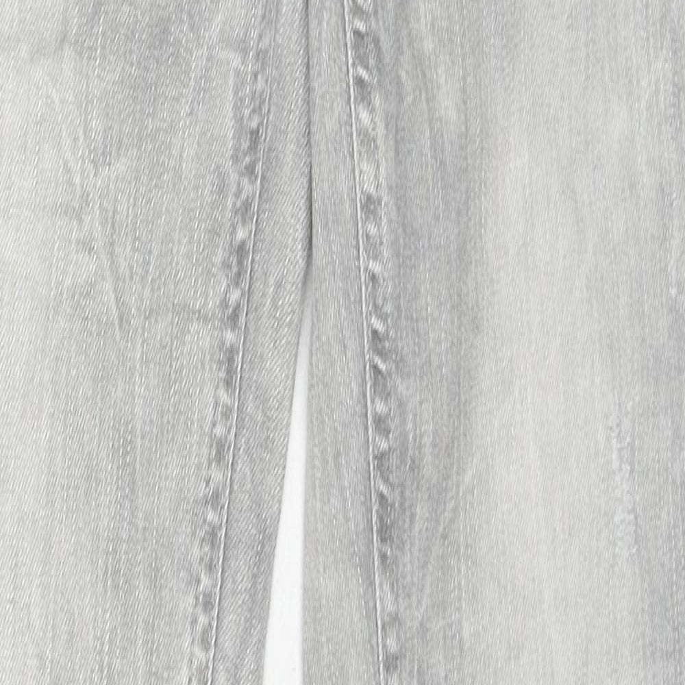 River Island Womens Grey Cotton Straight Jeans Size 8 L30 in Regular Zip - Acid Wash Distressing
