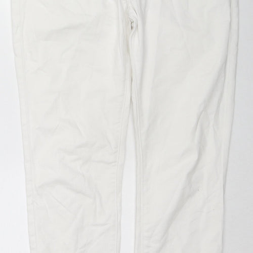 Wallis Womens White Cotton Straight Jeans Size 12 L28 in Regular Zip