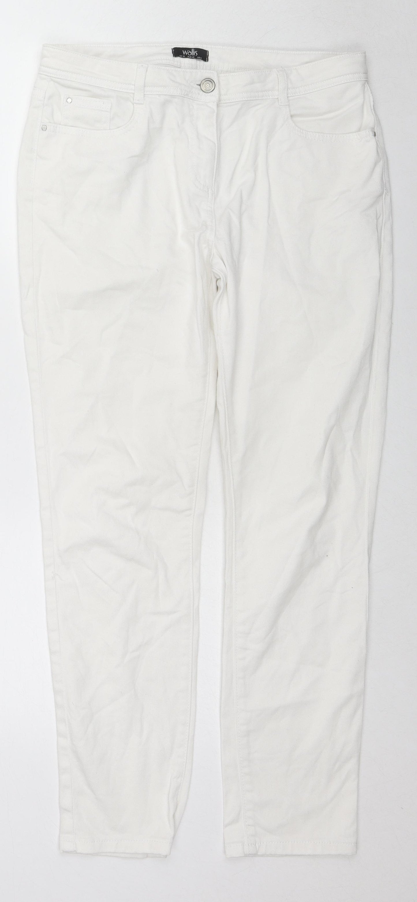 Wallis Womens White Cotton Straight Jeans Size 12 L28 in Regular Zip