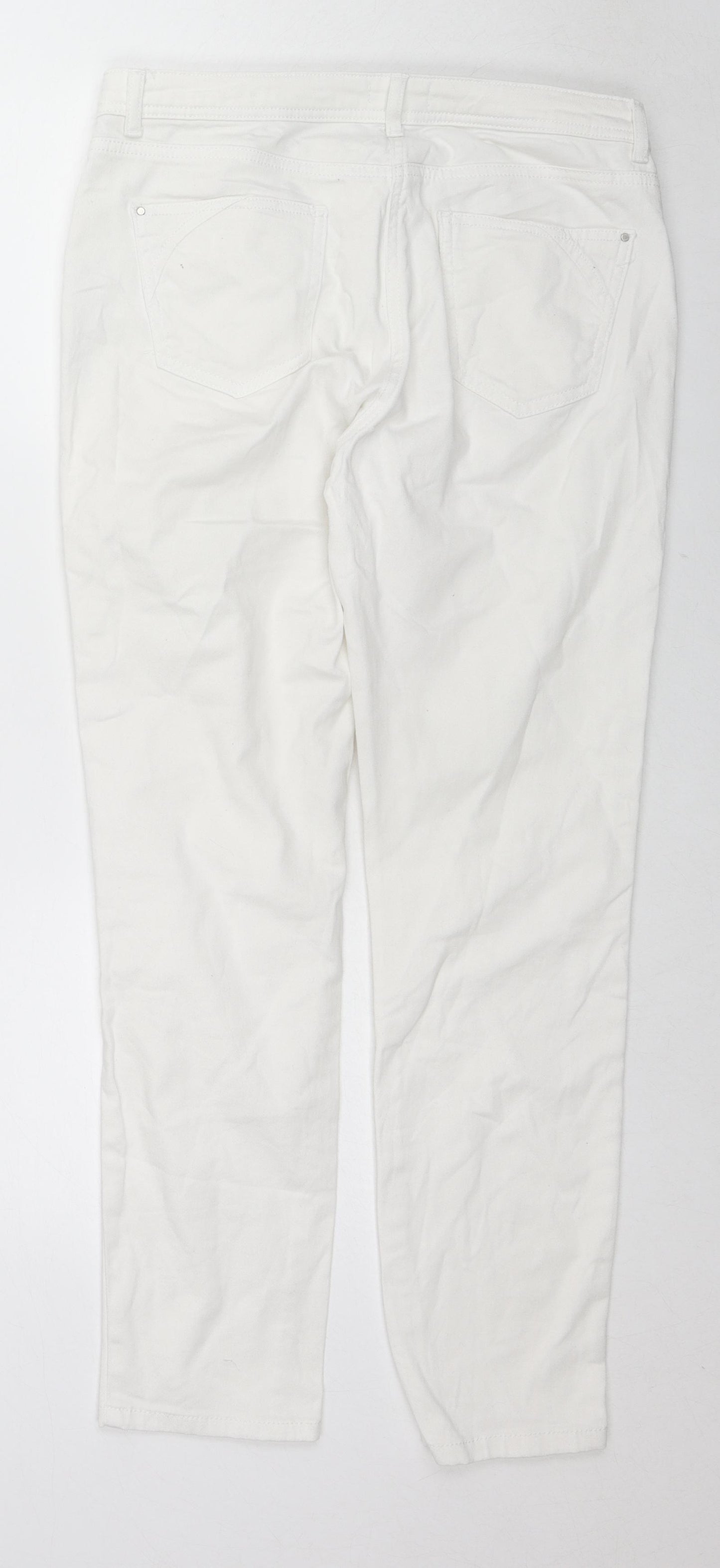 Wallis Womens White Cotton Straight Jeans Size 12 L28 in Regular Zip