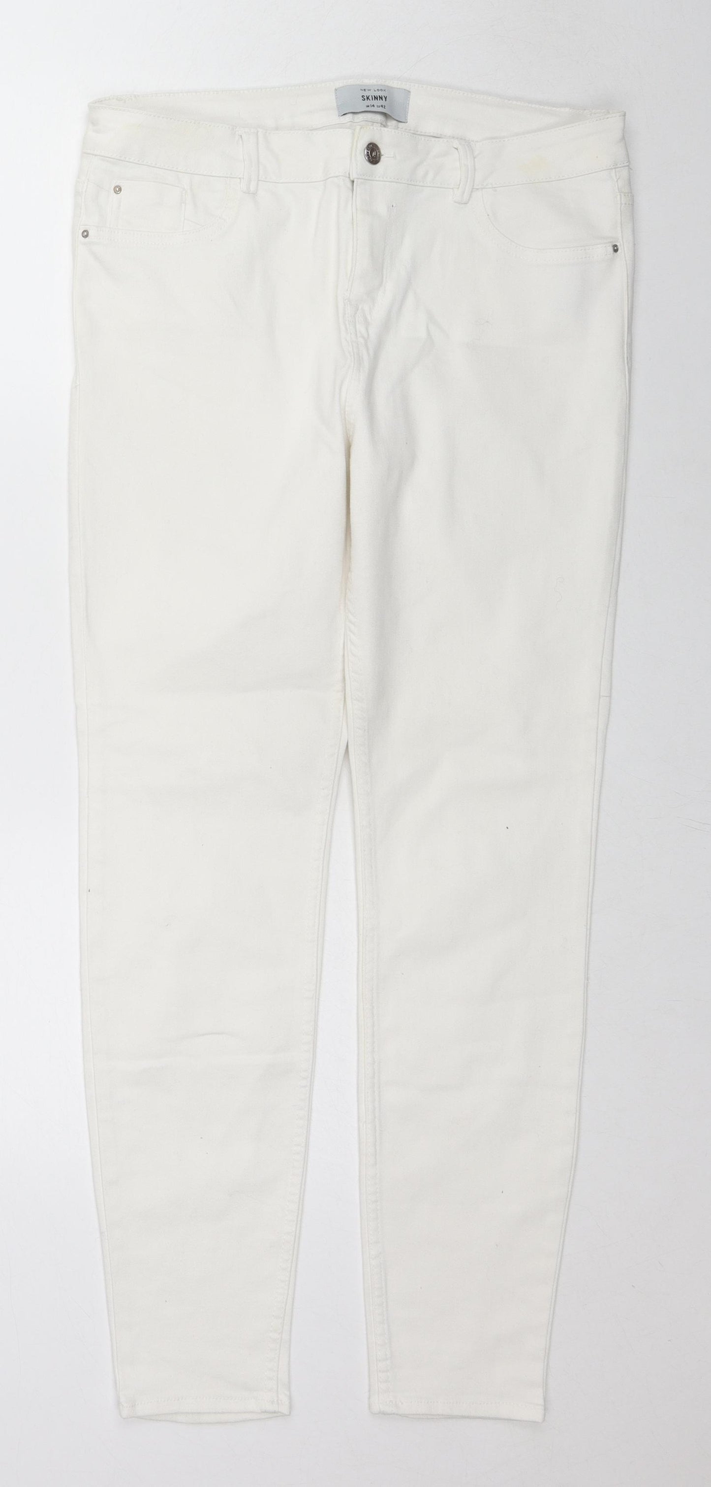 New Look Womens White Cotton Skinny Jeans Size 14 L28 in Regular Zip