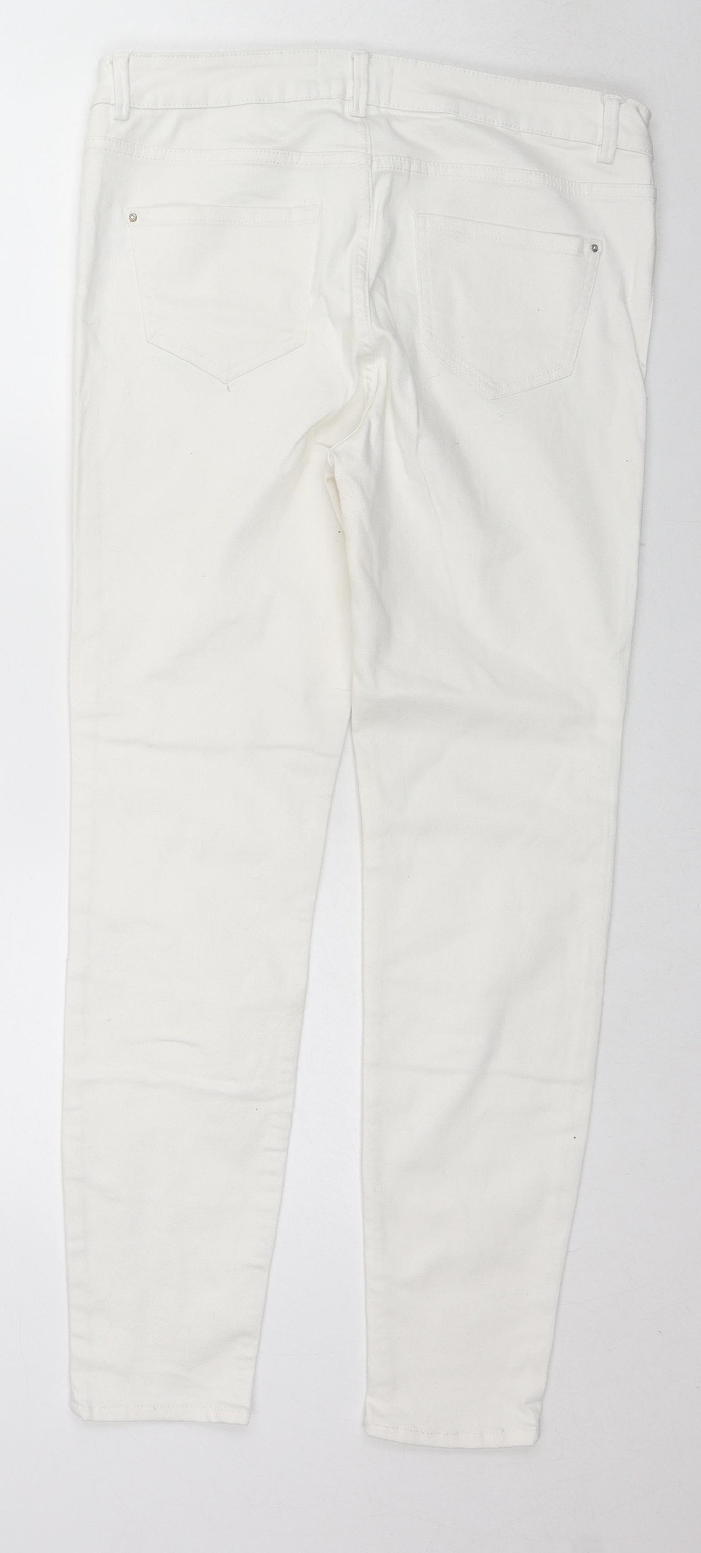 New Look Womens White Cotton Skinny Jeans Size 14 L28 in Regular Zip