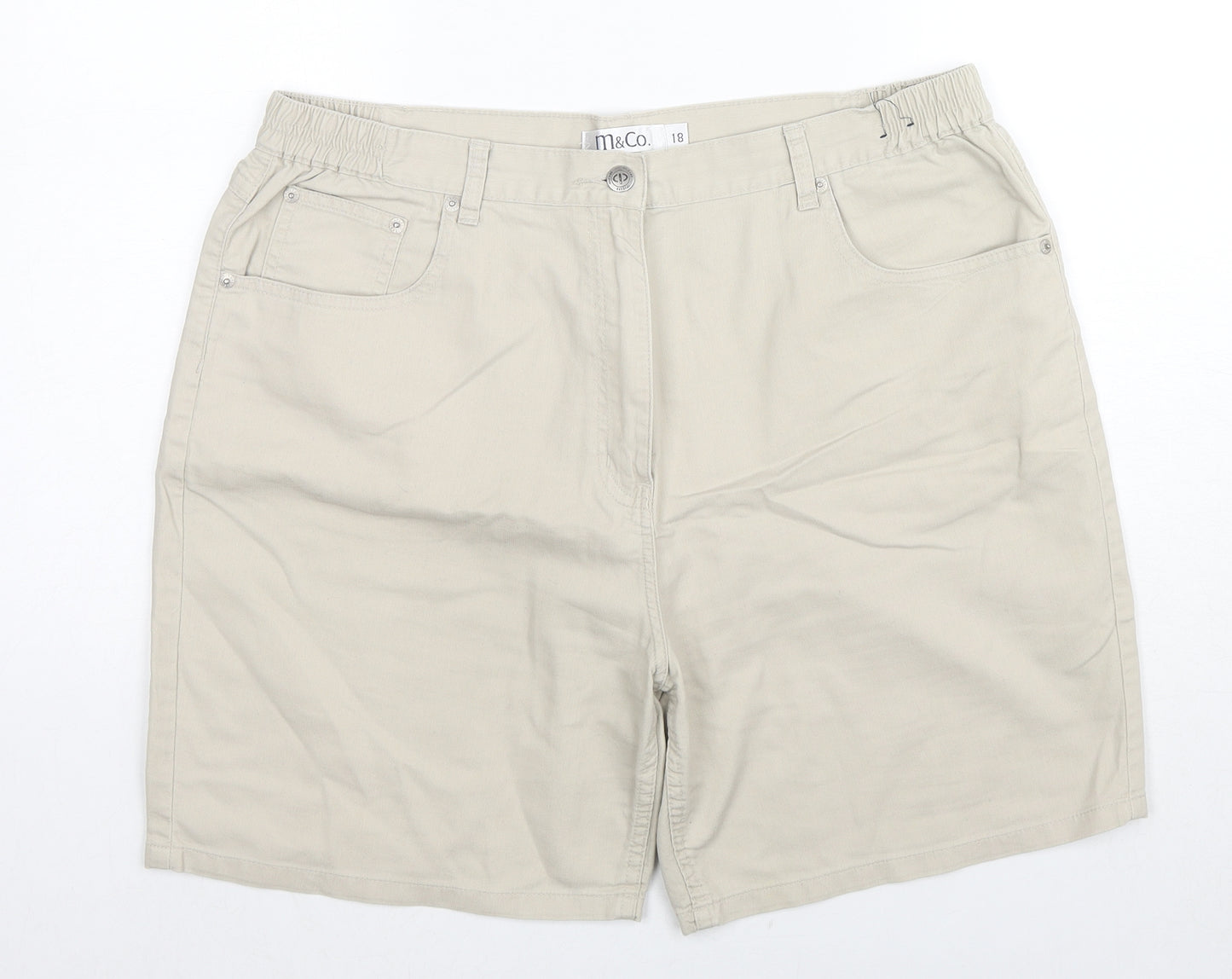 M&Co Womens Beige Cotton Chino Shorts Size 18 L6 in Regular Zip