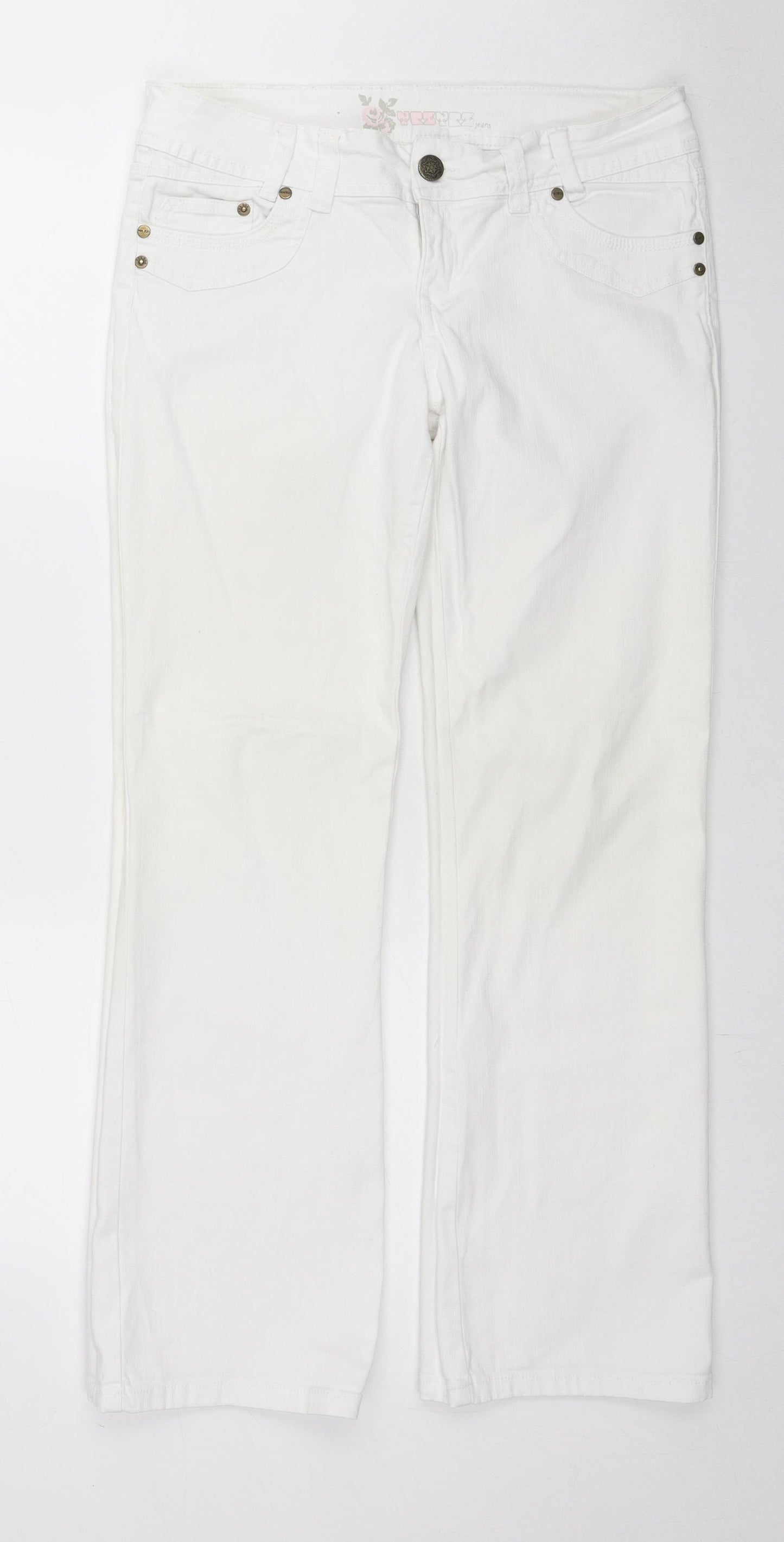 Yes Yes Womens White Cotton Wide-Leg Jeans Size 12 L30 in Regular Zip