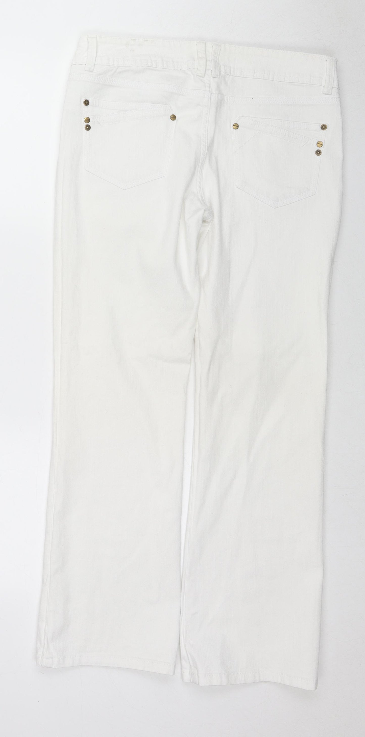 Yes Yes Womens White Cotton Wide-Leg Jeans Size 12 L30 in Regular Zip
