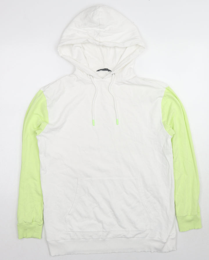 GOODMOVE Womens White Colourblock Cotton Pullover Hoodie Size 12 Pullover