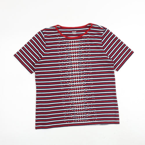 Alia Womens Multicoloured Striped Polyester Basic T-Shirt Size M Round Neck