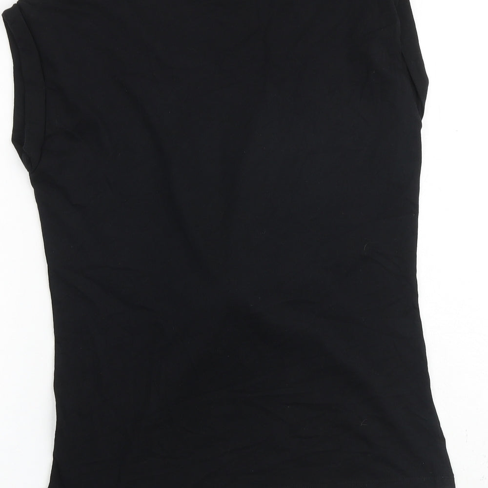 New Look Womens Black 100% Cotton Basic T-Shirt Size 8 Round Neck - Reindeer Christmas