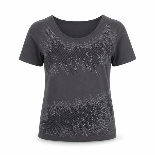 Front view of Alexara women’s grey polyester basic t-shirt, size UK 14, round neck
