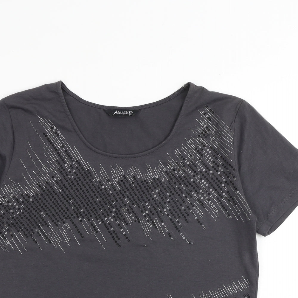 Alexara Womens Grey Polyester Basic T-Shirt Size 14 Round Neck