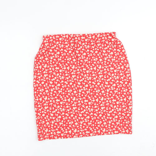 New Look Womens Red Floral Cotton A-Line Skirt Size 8
