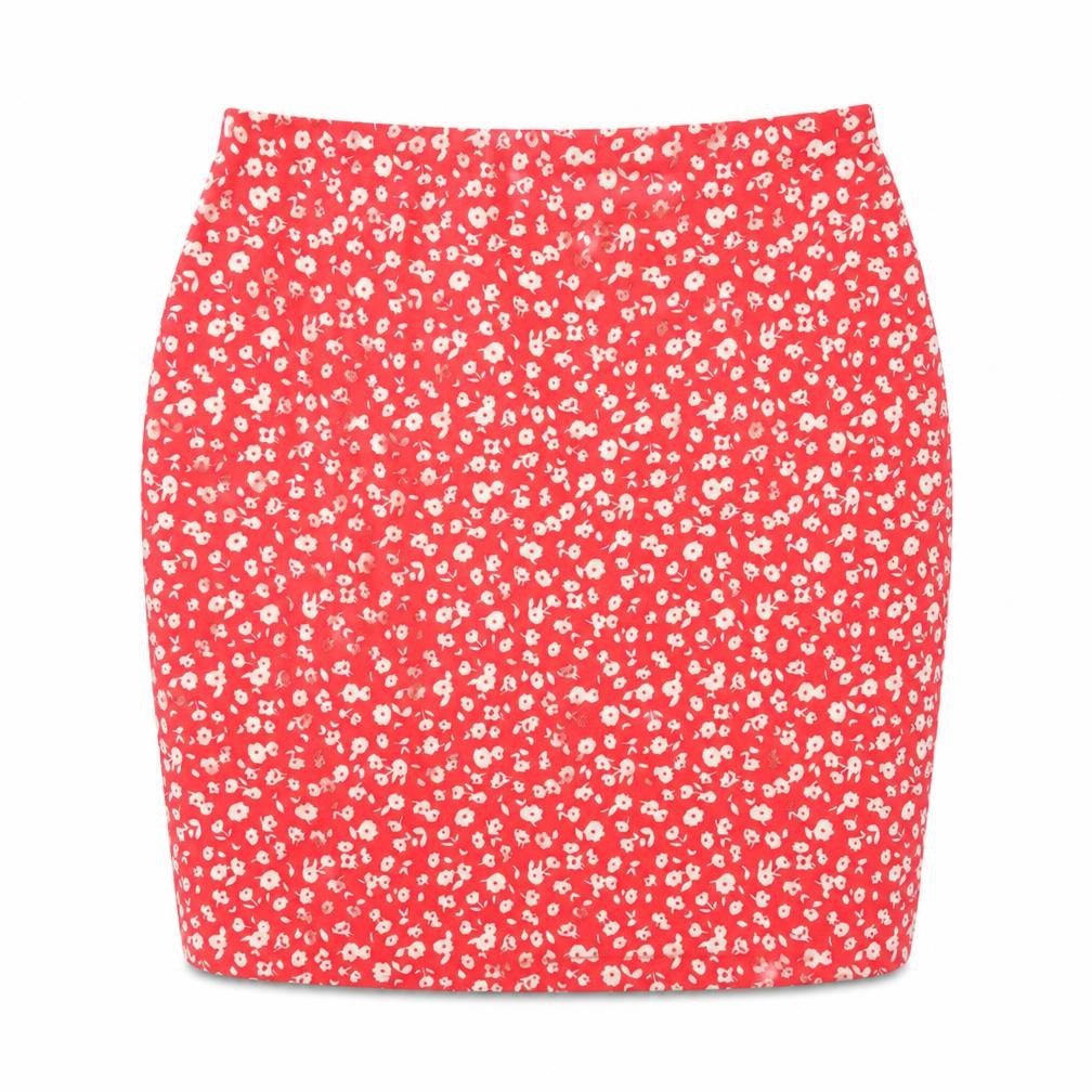 New Look Womens Red Floral Cotton A-Line Skirt Size 8
