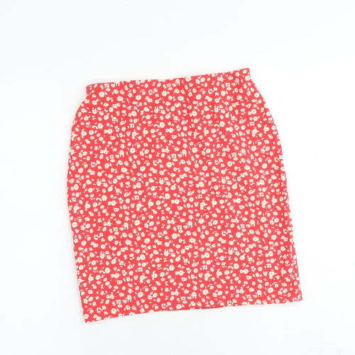 New Look Womens Red Floral Cotton A-Line Skirt Size 8