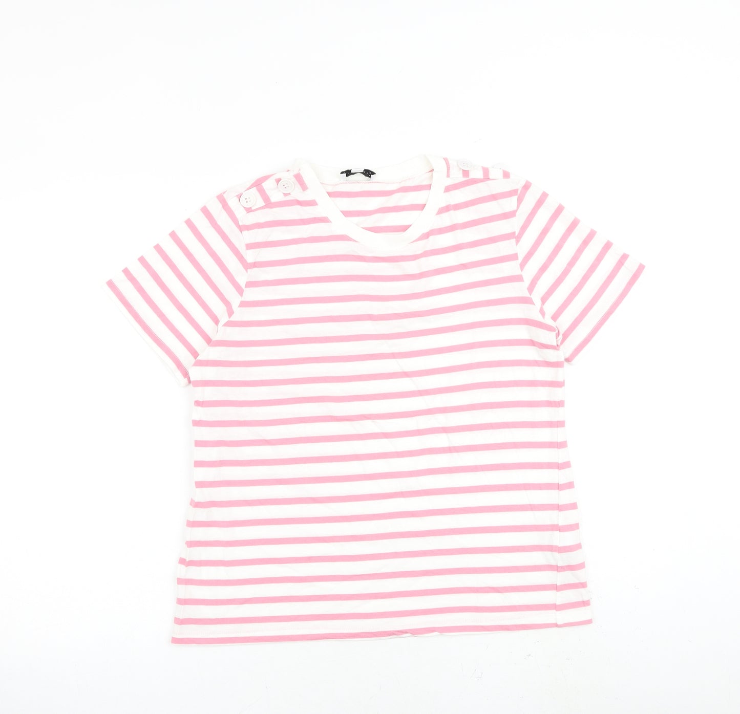 Warehouse Womens Pink Striped Cotton Basic T-Shirt Size 12 Round Neck