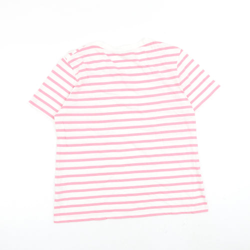 Warehouse Womens Pink Striped Cotton Basic T-Shirt Size 12 Round Neck