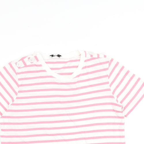 Warehouse Womens Pink Striped Cotton Basic T-Shirt Size 12 Round Neck